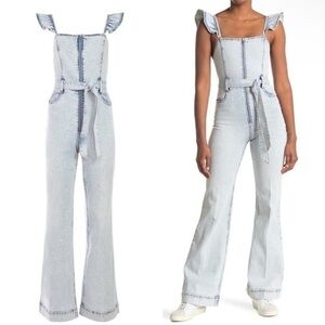 NWT. For THAT girl. Alice + Olivia Ruffled Denim Jumpsuit - Size 31